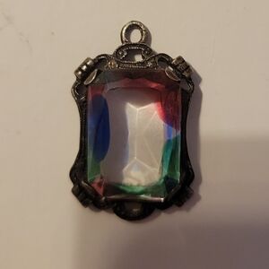Antique Silver 835. Iris Glass Pendant.